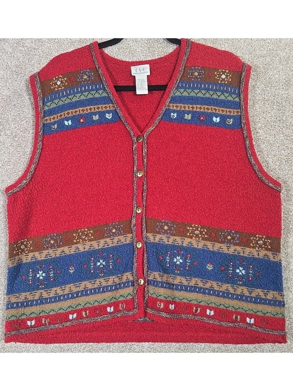 C.L.C Cricket Lane Collection Wool Blend Vest Embroidered Cabin Cottagecore XL